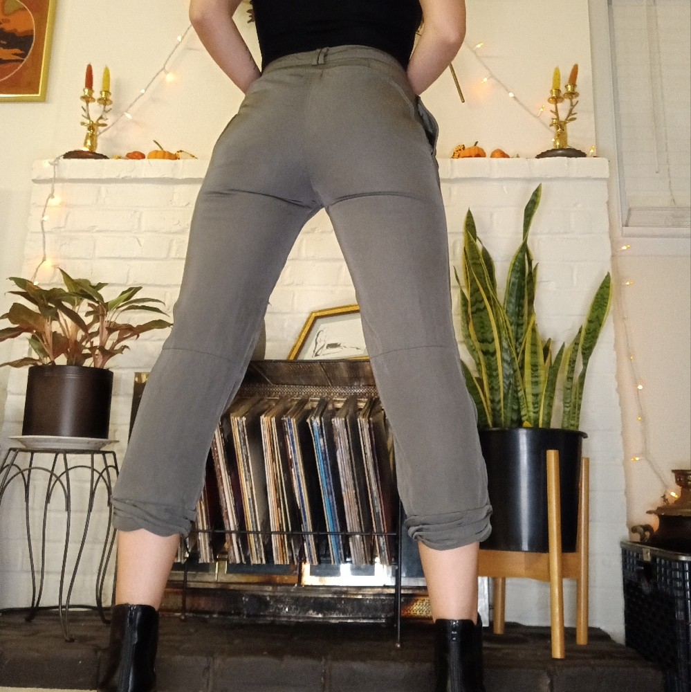 Alexander Wang Mossy Camo Green cropped pant jumper with beautiful gathered ruch